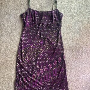 Vintage City Triangles Spaghetti Strap Bodycon Mini Dress Plum and Green Size XS